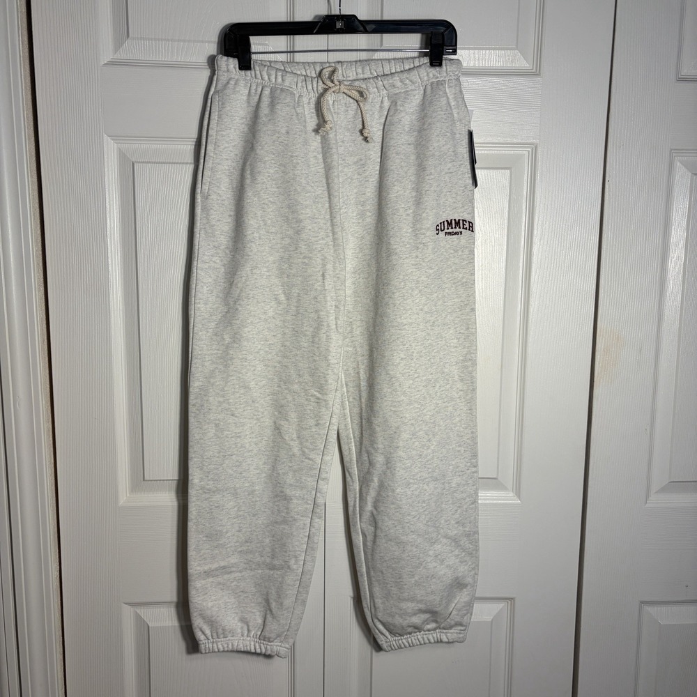 GAP x Summer Fridays Sweatpants Women S Pale Heather Grey Logo Fleece Joggers